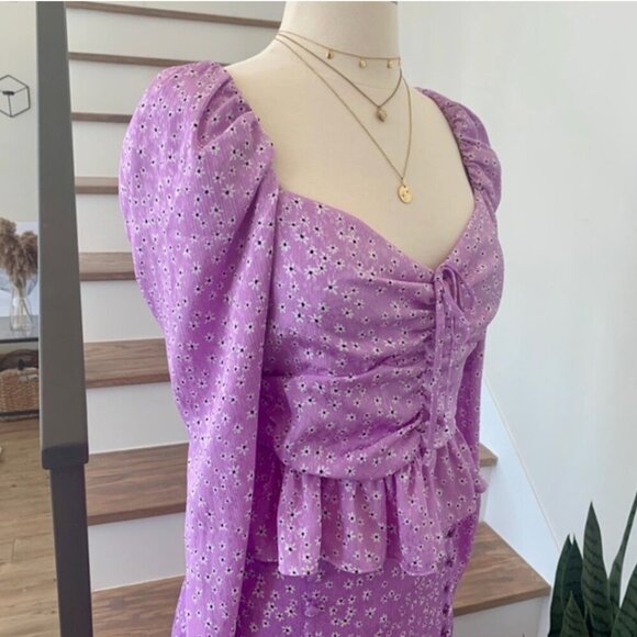 ZARA Lilac Floral Ruched Peplum Top , Size Medium NWT - Picture 5 of 9